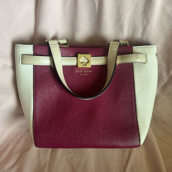Kate Spade Basket Bag Leo Houston Street Two-Tone Cream and Plum Style No. 4578 - Picture 1 of 12